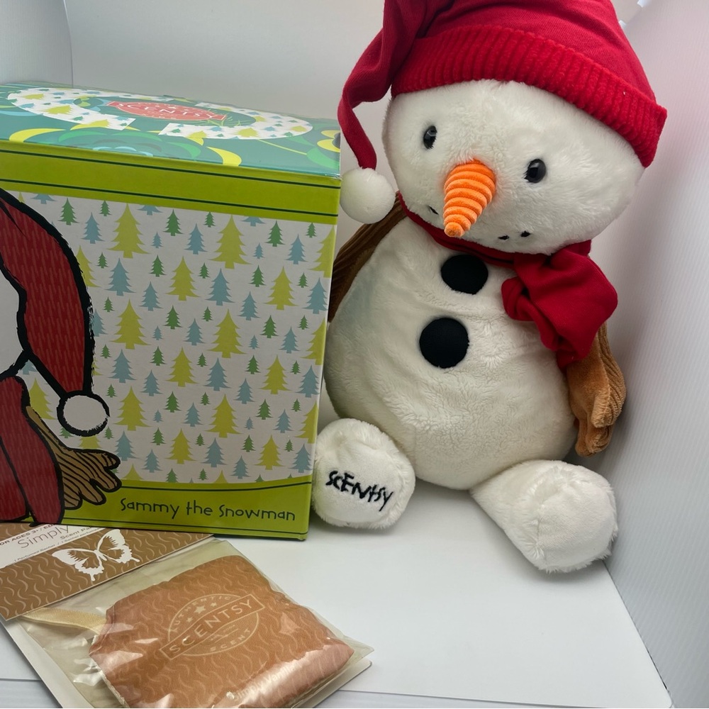 Scentsy Sammy the Snowman Plush – White, Red, Orange, Black, Brown